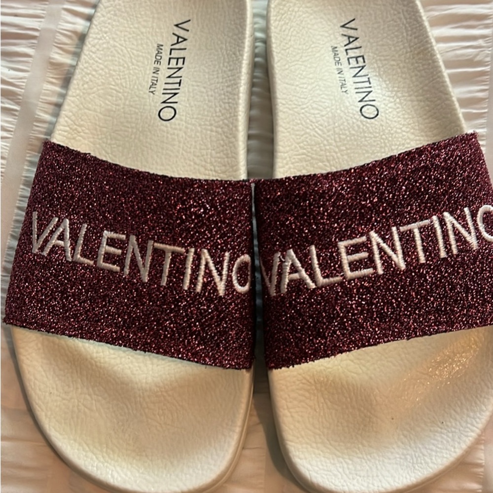 Valentino Pink and White Sandals/Mule Glitter